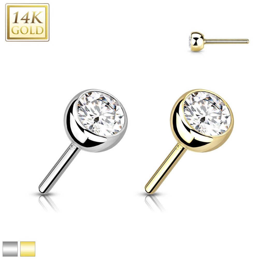 14K Gold CZ Bezel Set Threadless Push In Top